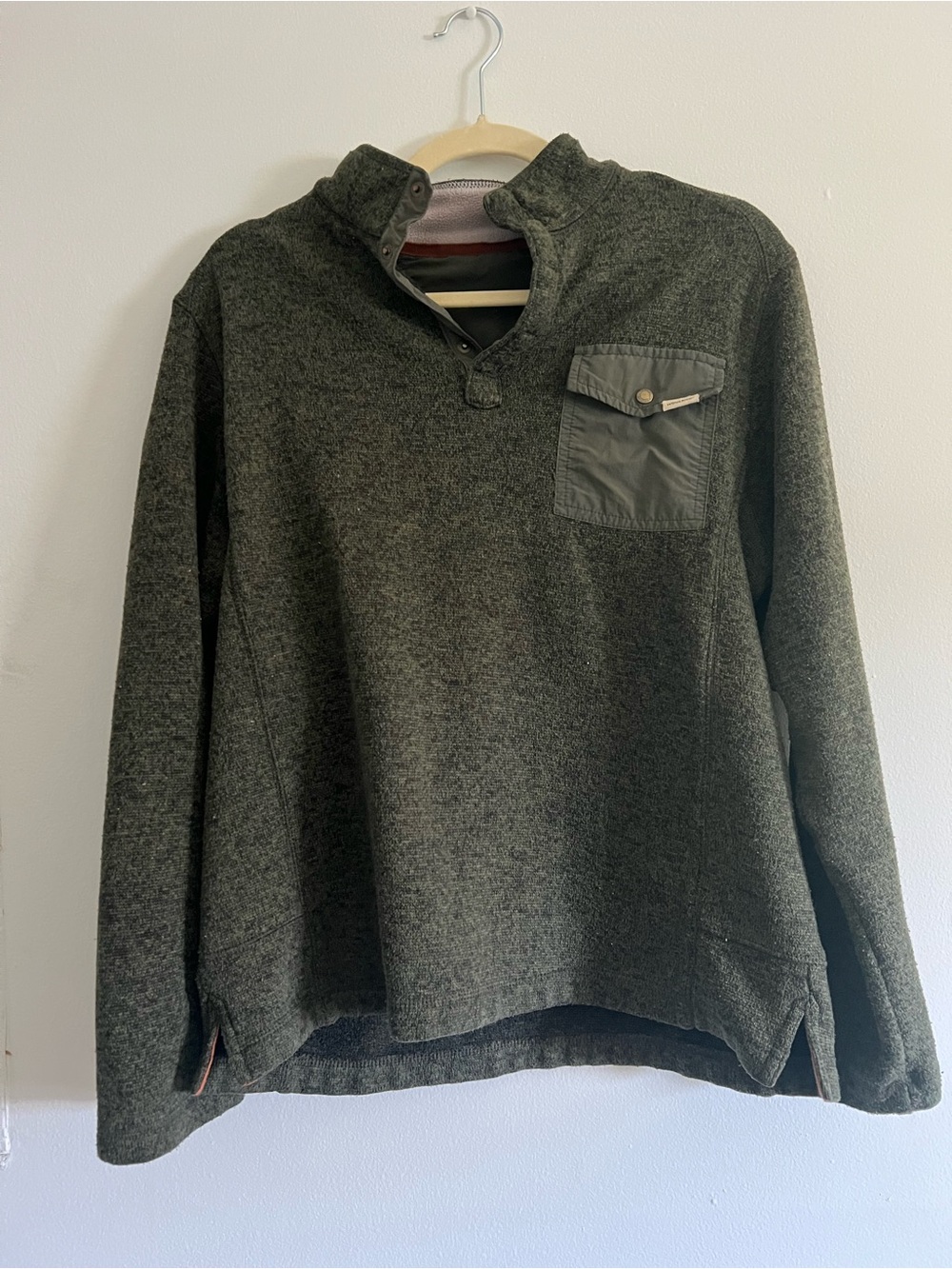 Woolrich Olive Green Zip-Neck Sweater with Chest Pocket